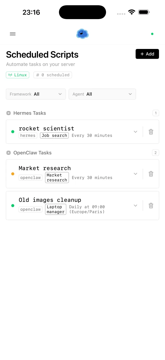 Onepilot scheduled cron jobs for agents on iPhone