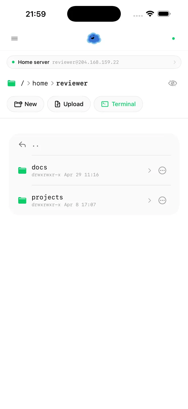 Onepilot remote file browser on iPhone